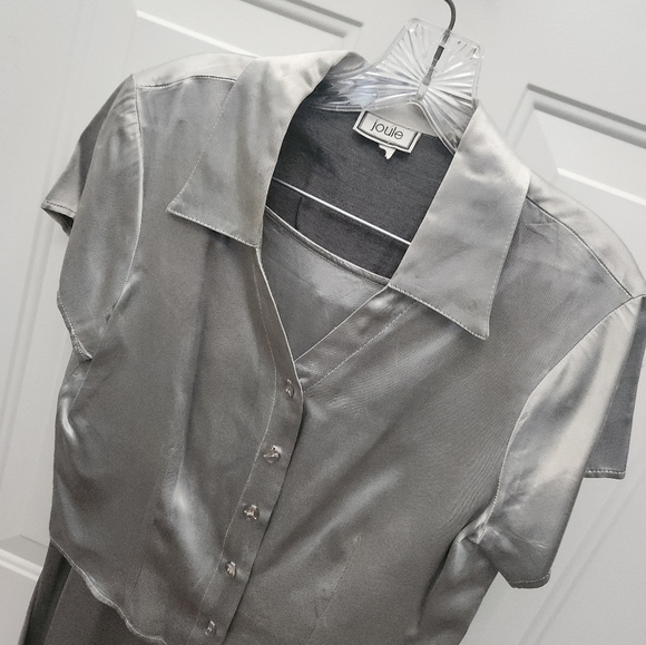 Vintage Junior Shiny 100% Rayon Stylish Gray Silver Skirt Suit by Joule Size 5 6 - Picture 1 of 5